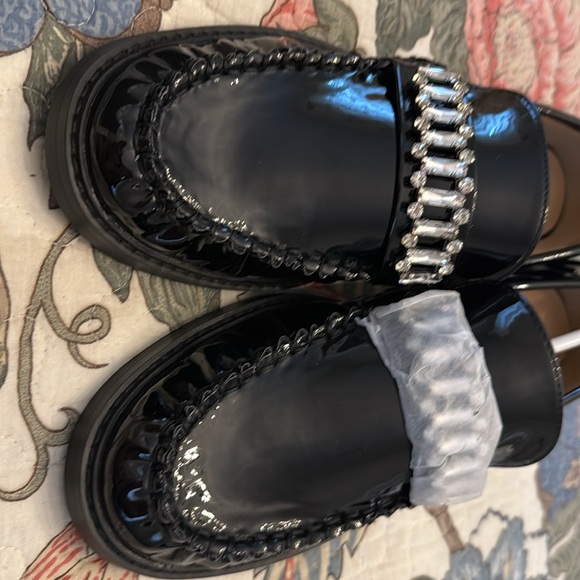 Black Patent Leather Loafers with Rhinestone Detail 8.5 m women’s flat new - Picture 5 of 6